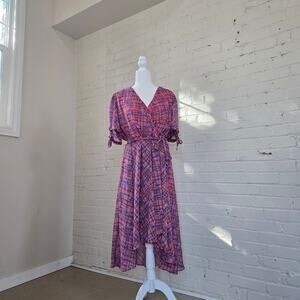 Tommy Hilfiger Boho Plaid Faux Wrap Dress | High-Low Ruffle Hem | Size 18W